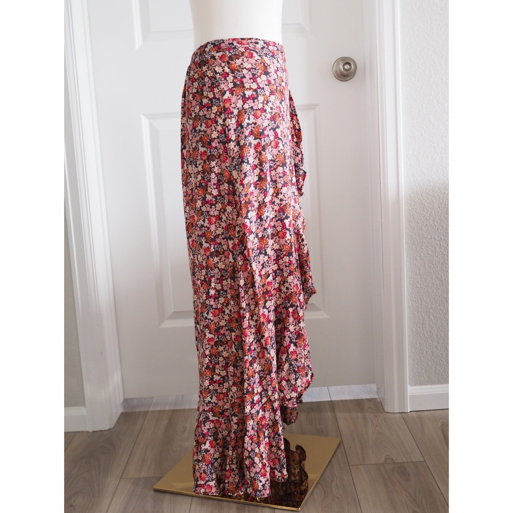 Dress Forum Floral Ruffle High-Low Maxi Skirt Pink Orange Boho Large Excellent - Picture 4 of 9